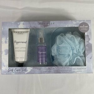 Danielle Self Care Set Peppermint Lotion Face/Body Mist Mesh Bath Puff Turban